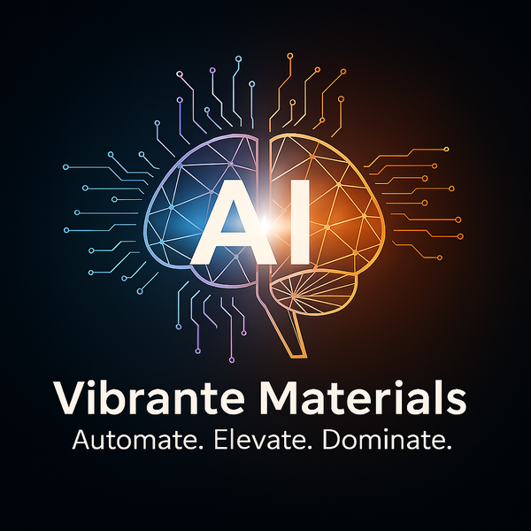 Vibrante Materials logo with brain and circuit design on a dark background